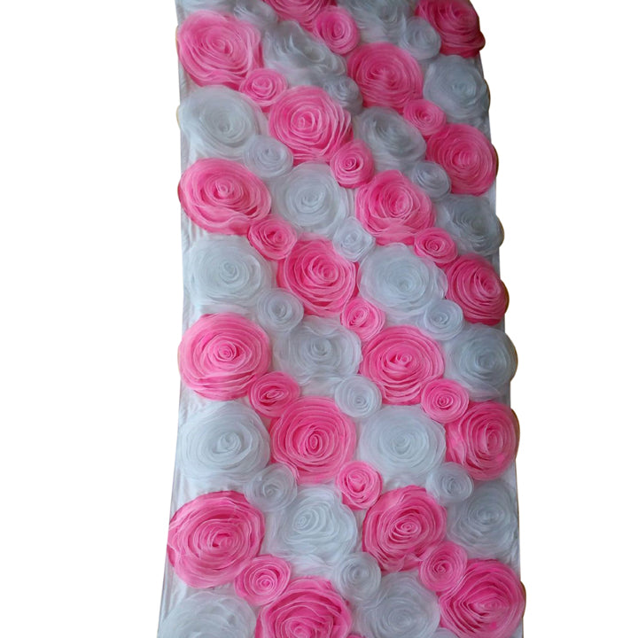 NET CLOTH ROSE FLOWERS PANEL PINK AND WHITE
