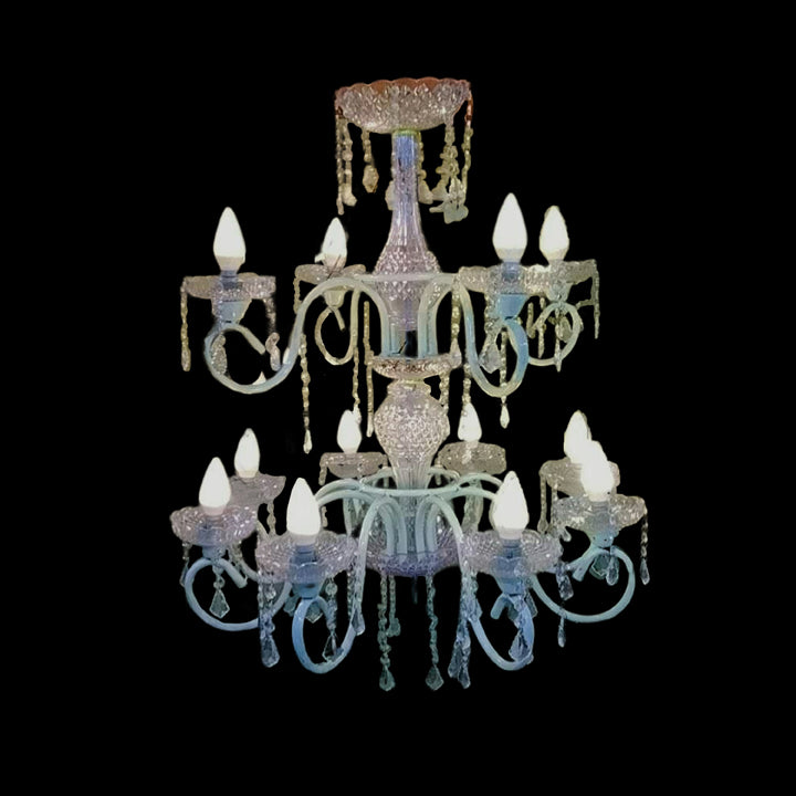 METAL AND ACRYLIC TOW STAPE  14 LIGHT CHANDELIER