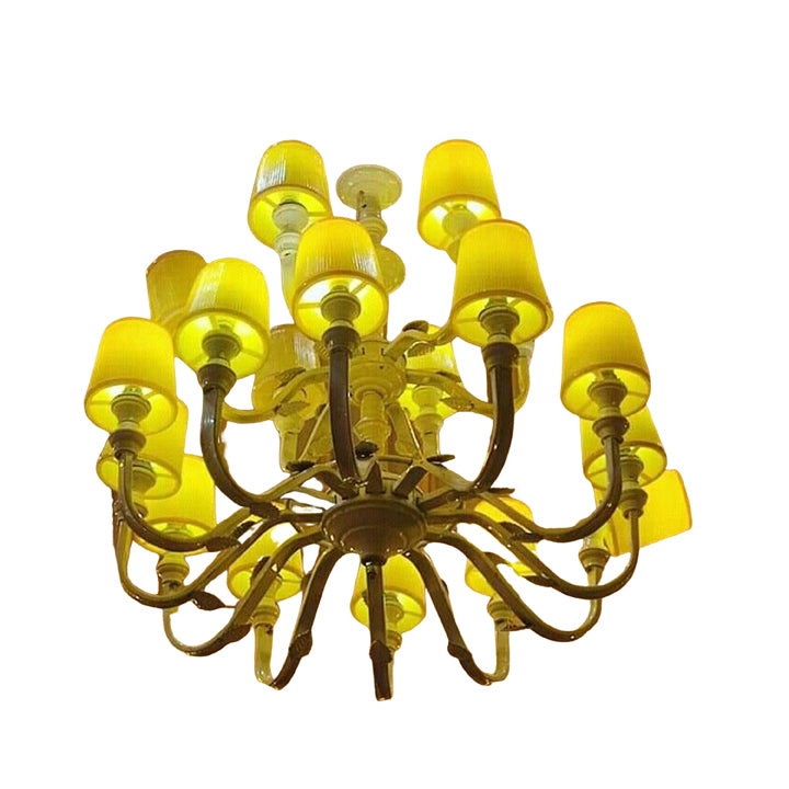 18 LIGHT YELLOW CAP AND METAL TWO STAPE CHANDELIER