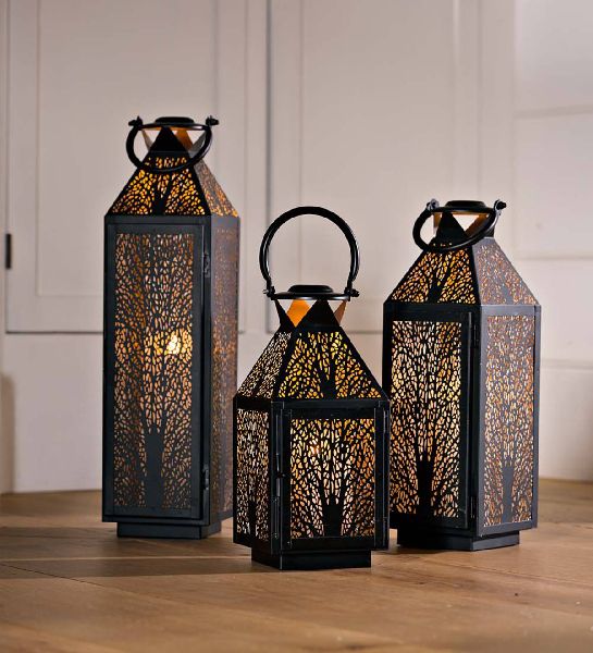 Metal Lantern with Tree Design SET OF THREE PICE