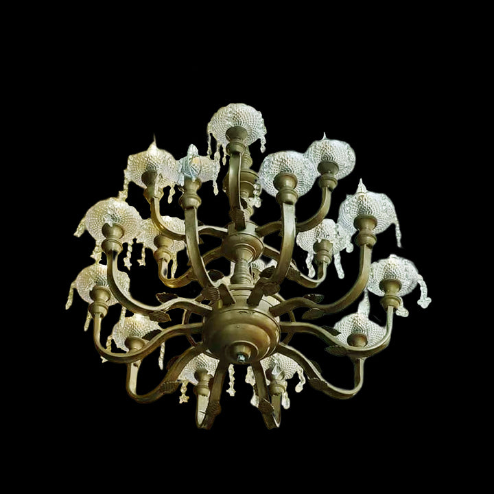 16 LIGHT GLASS AND METAL   TWO STAPE CHANDELIER - CLEAR